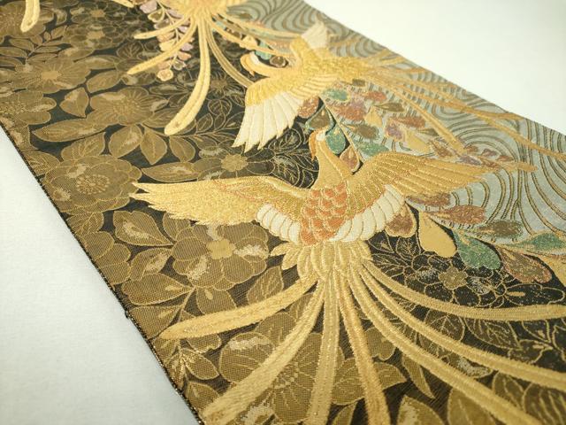平和屋着物▼佐賀錦　両面　六通柄袋帯　辻が花　鳳凰　金銀糸　正絹　逸品　DABJ8135ps