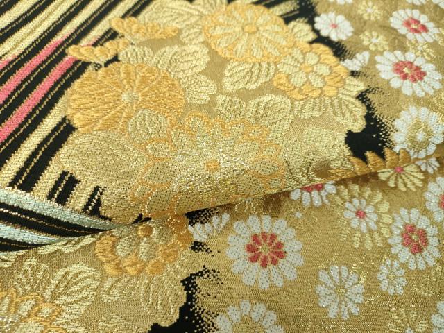 平和屋着物▼六通柄袋帯　鳳凰花丸文　黒地　金銀糸　正絹　逸品　DABJ8140ps