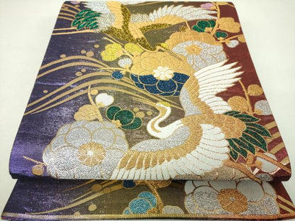平和屋着物▼六通柄袋帯　飛鶴梅文　金銀糸　正絹　逸品　DABJ8144ps