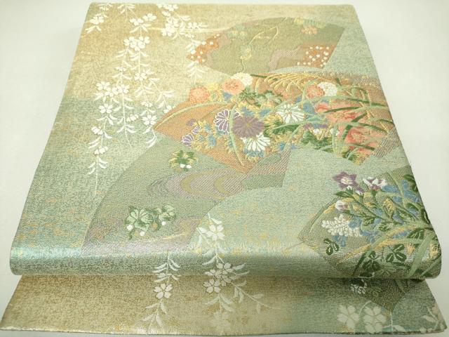 平和屋着物▼六通柄袋帯　唐織　地紙花文　金糸　引箔　正絹　逸品　DABJ8151ps