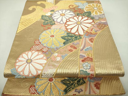平和屋着物▼六通柄袋帯　滝菊小文　金銀糸　正絹　逸品　DABJ8156ps