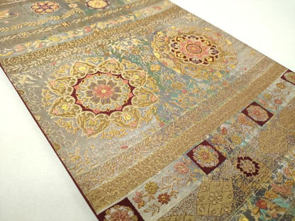 平和屋着物▼六通柄袋帯　正倉院花鳥文　金銀糸　引箔　正絹　逸品　DABJ8165ps