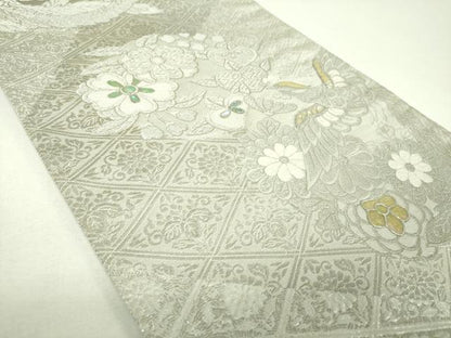 平和屋着物▼袋帯　プラチナ螺鈿　九百織　鳳凰花文　金銀糸　正絹　逸品　DABJ8169ps