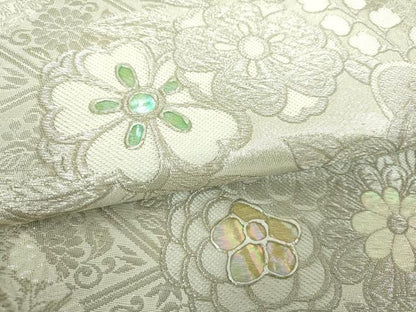 平和屋着物▼袋帯　プラチナ螺鈿　九百織　鳳凰花文　金銀糸　正絹　逸品　DABJ8169ps