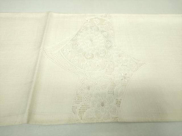 平和屋着物●中国三大刺繍 スワトウ相良刺繍 汕頭相良刺繍 総刺繍 太鼓柄袋帯 紬地 正倉院花文 生成色 正絹 逸品 未使用 DABJ8171ps