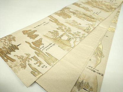 平和屋着物▼全景全通柄袋帯　松尾芭蕉　奥の細道　風景文　金糸　正絹　逸品　DABJ8172ps