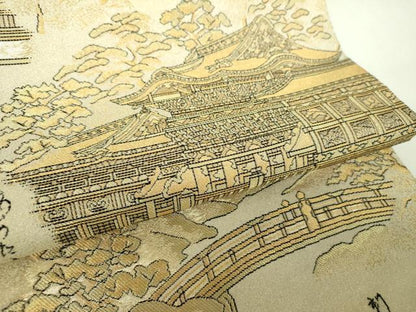 平和屋着物▼全景全通柄袋帯　松尾芭蕉　奥の細道　風景文　金糸　正絹　逸品　DABJ8172ps