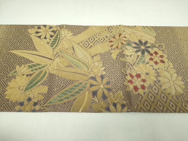平和屋着物▼極上　両面　太鼓柄袋帯　金華山織　笹竹花文　金糸　正絹　逸品　未使用　DABJ8173ps