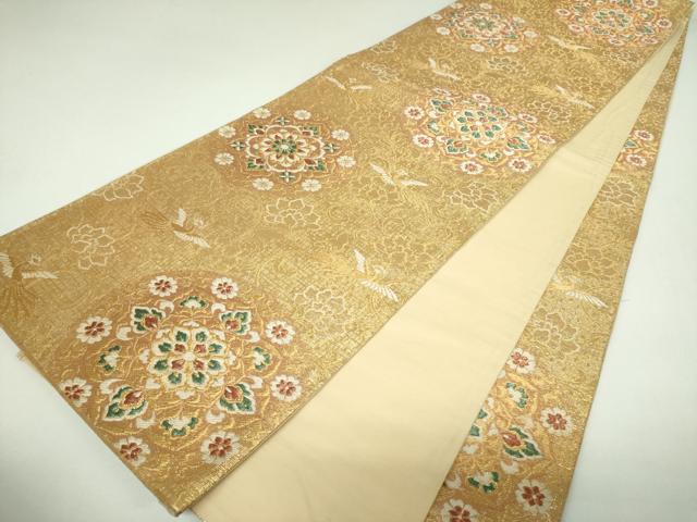 平和屋着物▼六通柄袋帯　正倉院鳳凰花文　金糸　正絹　逸品　DABJ8178ps