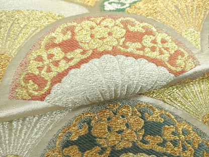 平和屋着物▼六通柄袋帯　菊青海文　金銀糸　正絹　逸品　DABJ8180ps