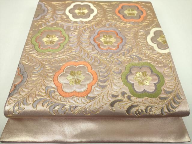 平和屋着物▼太鼓柄袋帯　駒刺繍　総刺繍　花唐草文　金糸　正絹　逸品　DABJ8184ps