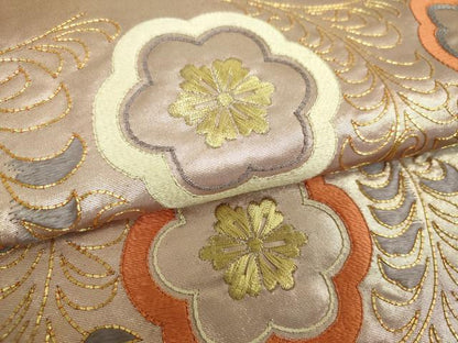 平和屋着物▼太鼓柄袋帯　駒刺繍　総刺繍　花唐草文　金糸　正絹　逸品　DABJ8184ps