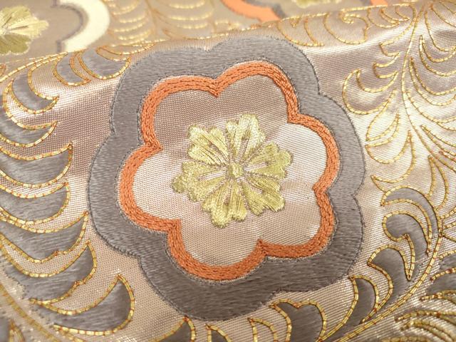 平和屋着物▼太鼓柄袋帯　駒刺繍　総刺繍　花唐草文　金糸　正絹　逸品　DABJ8184ps