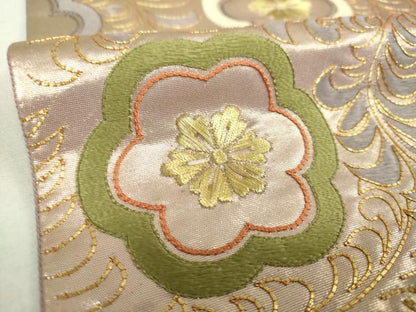 平和屋着物▼太鼓柄袋帯　駒刺繍　総刺繍　花唐草文　金糸　正絹　逸品　DABJ8184ps