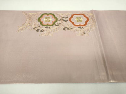 平和屋着物▼太鼓柄袋帯　駒刺繍　総刺繍　花唐草文　金糸　正絹　逸品　DABJ8184ps