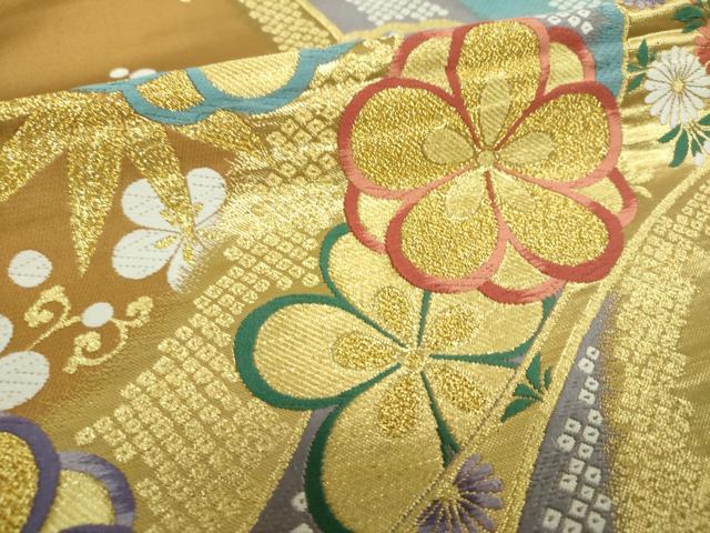 平和屋着物▼六通柄袋帯　唐織　花紀行　優彩　金糸　正絹　逸品　DABJ8189ps