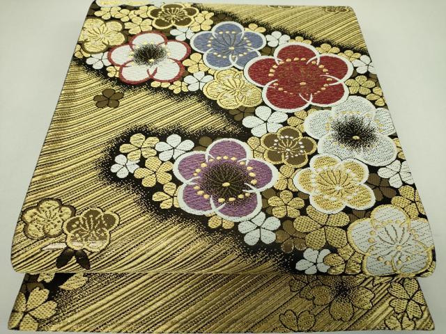 平和屋着物▼六通柄袋帯　舞梅　金銀糸　正絹　逸品　DABJ8194ps