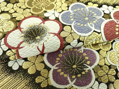 平和屋着物▼六通柄袋帯　舞梅　金銀糸　正絹　逸品　DABJ8194ps