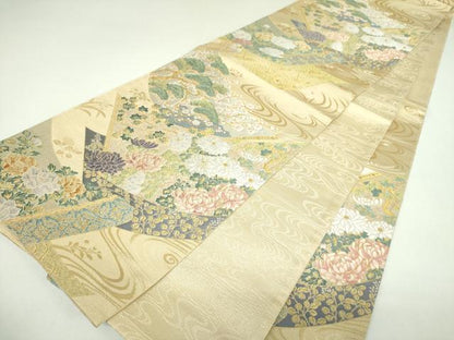 平和屋着物▼六通柄袋帯　唐織　吉祥花絵巻　金銀糸　正絹　逸品　DABJ8196ps