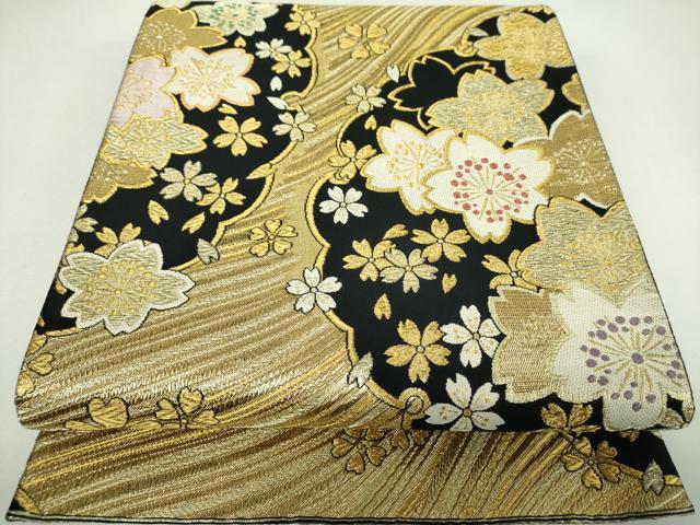 平和屋着物▼六通柄袋帯　雪輪舞桜　金糸　正絹　逸品　DABJ8198ps
