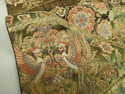 平和屋着物▼六通柄袋帯　彩錦　正倉裂取文　金銀糸　引箔　正絹　逸品　DABJ8201ps