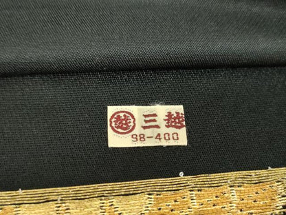 平和屋着物▼六通柄袋帯　吉祥花文　黒地　金銀糸　三越扱い　正絹　逸品　DABJ8214ps