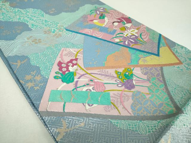 平和屋着物▼佐賀錦　六通柄袋帯　唐織　冊子舞蝶花鳥文　金銀糸　正絹　逸品　DABJ8218ps