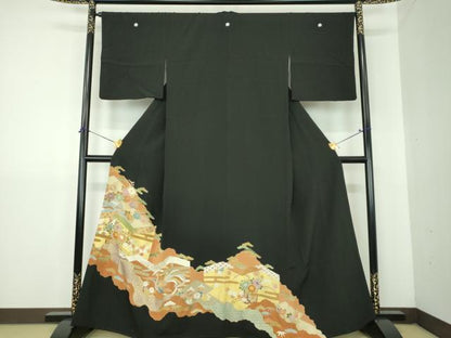 平和屋着物●豪華黒留袖　駒刺繍　花車鳳凰　金彩　伊勢丹扱い　正絹　逸品　DABJ8230ps
