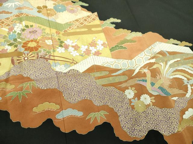 平和屋着物●豪華黒留袖　駒刺繍　花車鳳凰　金彩　伊勢丹扱い　正絹　逸品　DABJ8230ps