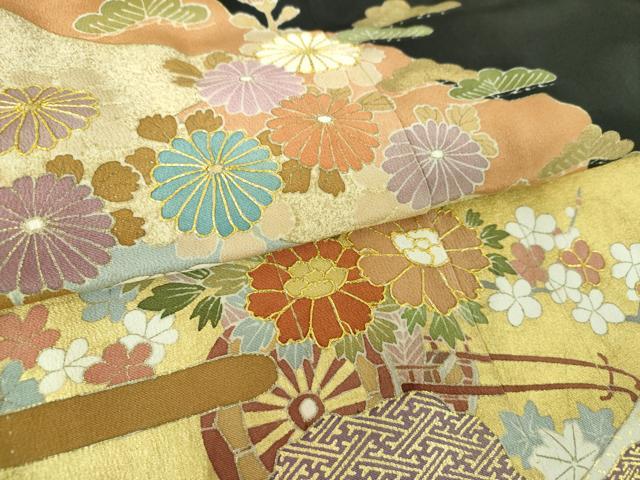 平和屋着物●豪華黒留袖　駒刺繍　花車鳳凰　金彩　伊勢丹扱い　正絹　逸品　DABJ8230ps