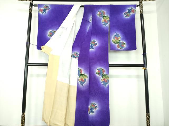 平和屋本店●アンティーク　大正ロマン　小紋　唐獅子　暈し染め　正絹　逸品　DABJ8232ps