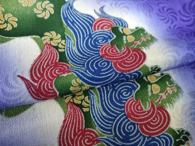 平和屋本店●アンティーク　大正ロマン　小紋　唐獅子　暈し染め　正絹　逸品　DABJ8232ps