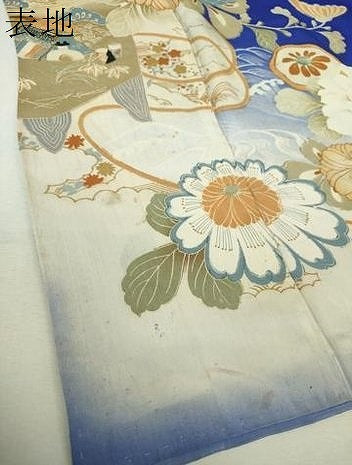 平和屋本店●アンティーク　大正ロマン　色留袖　駒刺繍　檜扇御所車花文　暈し染め　正絹　逸品　DABJ8233ps