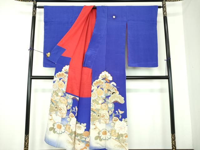 平和屋本店●アンティーク　大正ロマン　色留袖　駒刺繍　檜扇御所車花文　暈し染め　正絹　逸品　DABJ8233ps