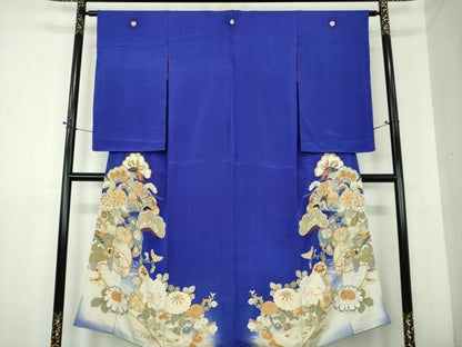 平和屋本店●アンティーク　大正ロマン　色留袖　駒刺繍　檜扇御所車花文　暈し染め　正絹　逸品　DABJ8233ps