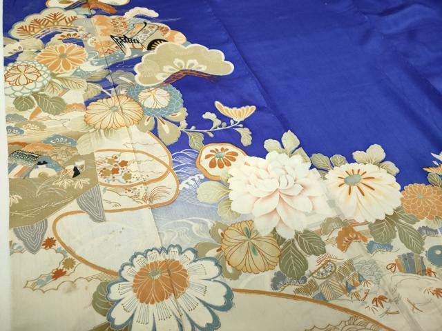平和屋本店●アンティーク　大正ロマン　色留袖　駒刺繍　檜扇御所車花文　暈し染め　正絹　逸品　DABJ8233ps