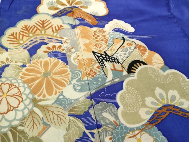 平和屋本店●アンティーク　大正ロマン　色留袖　駒刺繍　檜扇御所車花文　暈し染め　正絹　逸品　DABJ8233ps