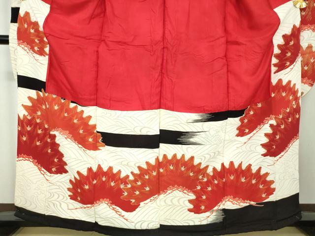 平和屋本店●アンティーク　大正ロマン　振袖　駒刺繍　飛鶴松文　金銀彩　正絹　逸品　DABJ8234ps