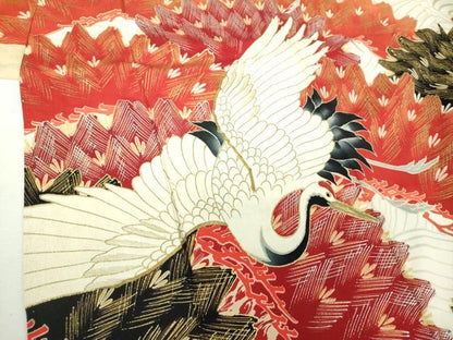 平和屋本店●アンティーク　大正ロマン　振袖　駒刺繍　飛鶴松文　金銀彩　正絹　逸品　DABJ8234ps