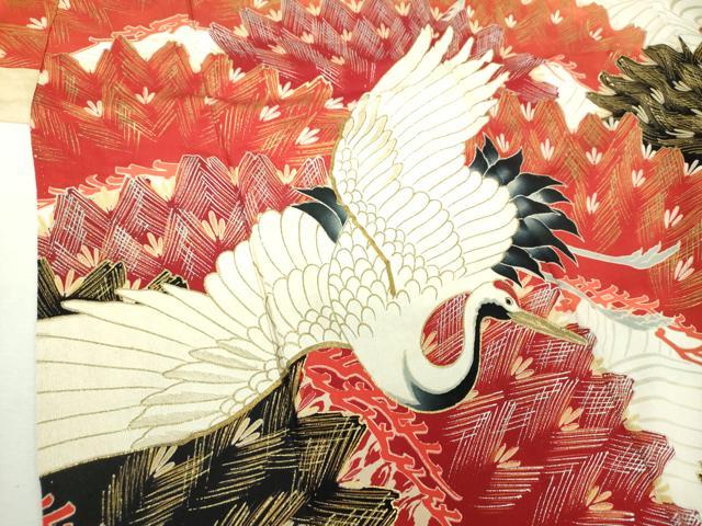 平和屋本店●アンティーク　大正ロマン　振袖　駒刺繍　飛鶴松文　金銀彩　正絹　逸品　DABJ8234ps