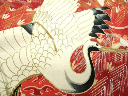 平和屋本店●アンティーク　大正ロマン　振袖　駒刺繍　飛鶴松文　金銀彩　正絹　逸品　DABJ8234ps