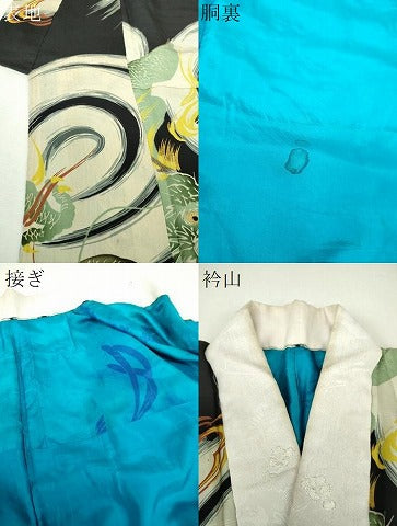 平和屋本店●アンティーク　大正ロマン　長襦袢　袷　半衿刺繍　刺繍　飛龍　金銀糸　正絹　逸品　DABJ8235ps