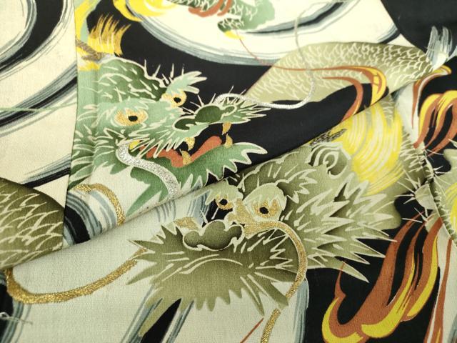 平和屋本店●アンティーク　大正ロマン　長襦袢　袷　半衿刺繍　刺繍　飛龍　金銀糸　正絹　逸品　DABJ8235ps