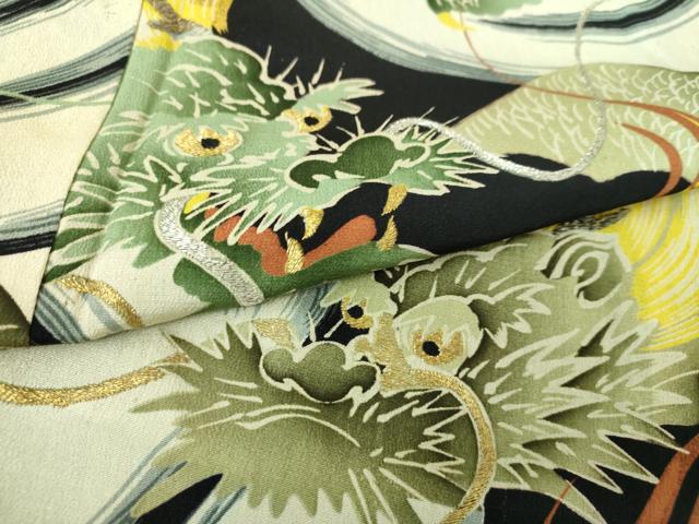 平和屋本店●アンティーク　大正ロマン　長襦袢　袷　半衿刺繍　刺繍　飛龍　金銀糸　正絹　逸品　DABJ8235ps