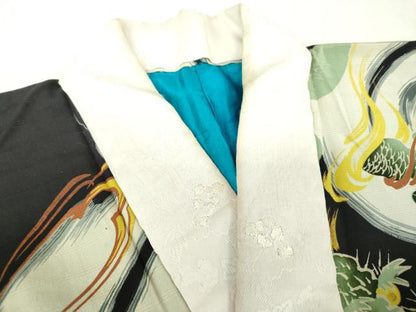 平和屋本店●アンティーク　大正ロマン　長襦袢　袷　半衿刺繍　刺繍　飛龍　金銀糸　正絹　逸品　DABJ8235ps