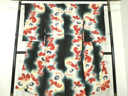 平和屋着物●アンティーク　大正ロマン　小紋　椿　暈し染め　金彩　正絹　逸品　DABJ8236ps