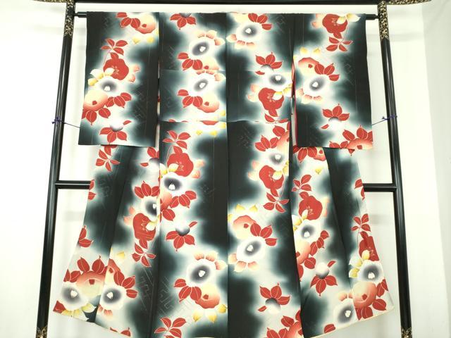 平和屋着物●アンティーク　大正ロマン　小紋　椿　暈し染め　金彩　正絹　逸品　DABJ8236ps