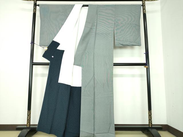 平和屋着物●二代目　川村久太郎　江戸小紋　万筋　濃紺色×灰色　正絹　逸品　DABJ8243ps