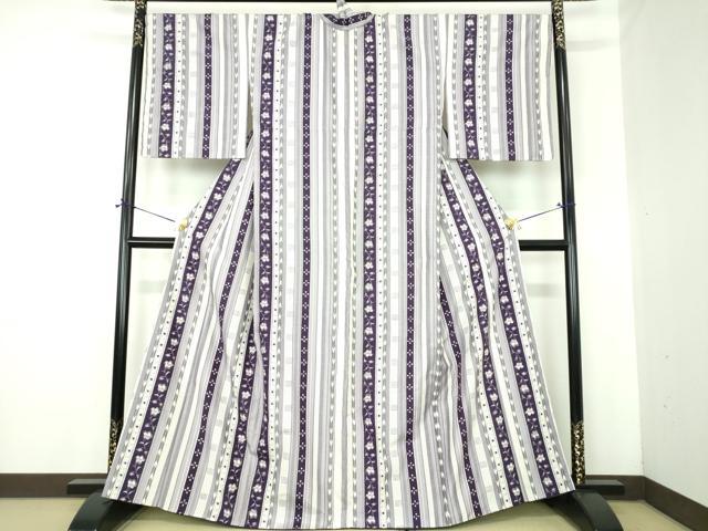 平和屋着物●上質な紬　花唐草間道　正絹　逸品　DABJ8244ps