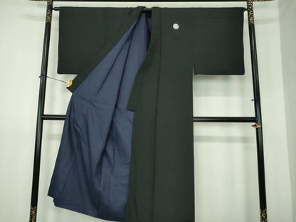 平和屋着物●男性　黒紋付　正絹　逸品　DABJ8247ps